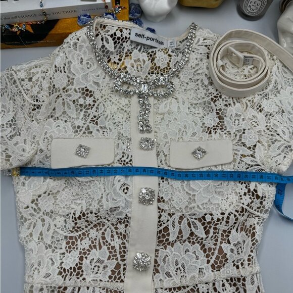 🆕 SELF-PORTRAIT 🧿 BNWOT Cream Lace Diamante Bow Midi Dress, Sz US 2 / UK 6 - Picture 15 of 16